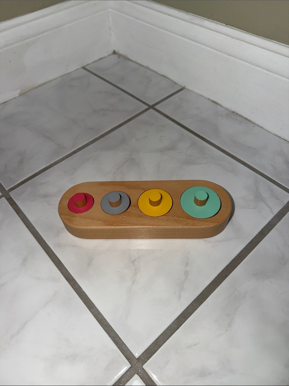 Wooden Four-Stack Color Sorting Toy — Red, Gray, Yellow, Teal